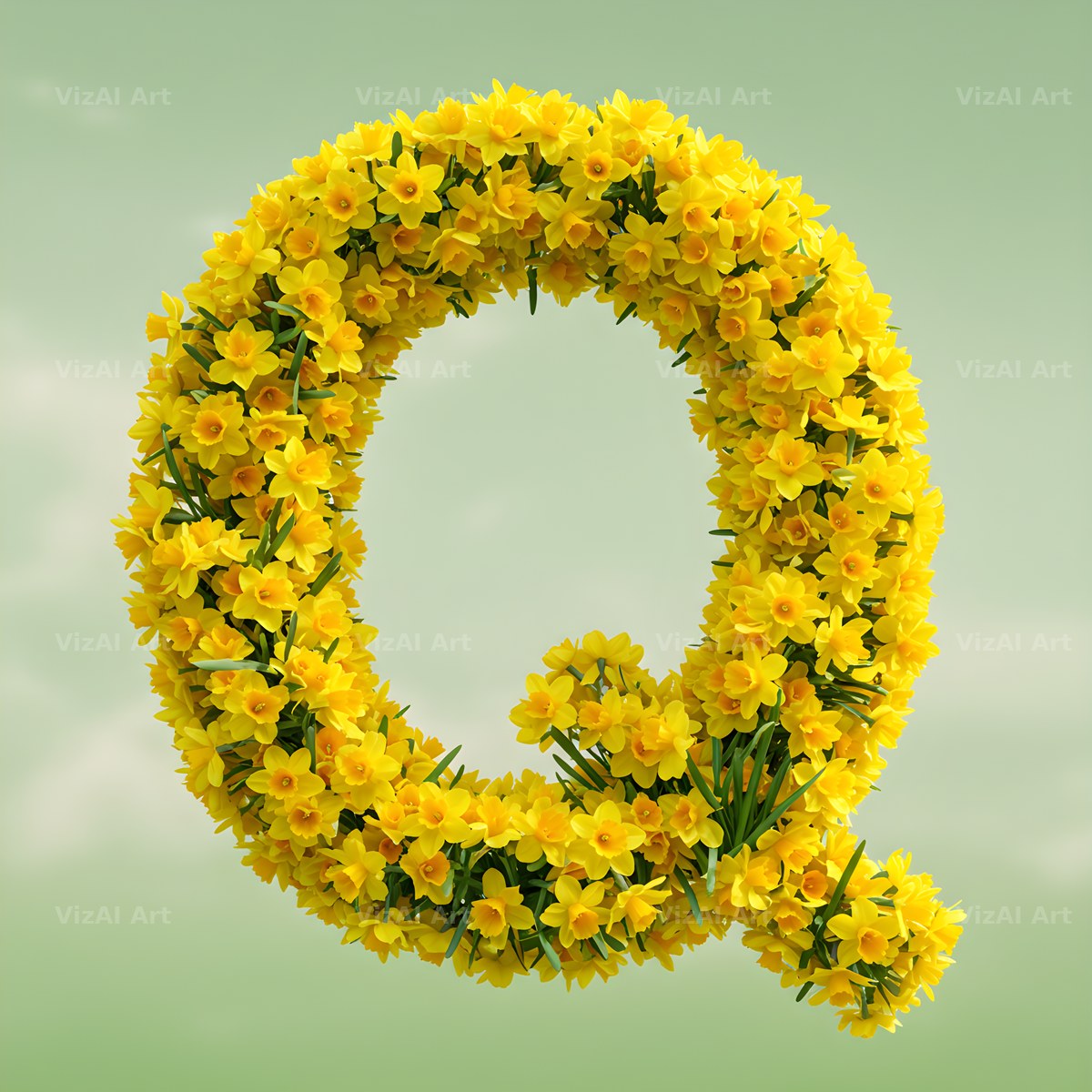 Golden Daffodil Spring alphabet letter Q
