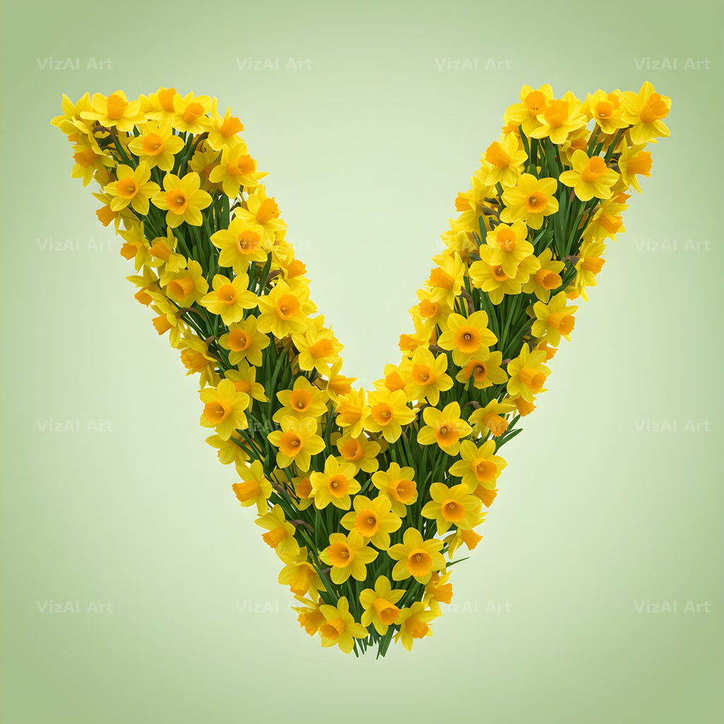 Golden Daffodil Spring alphabet letter V