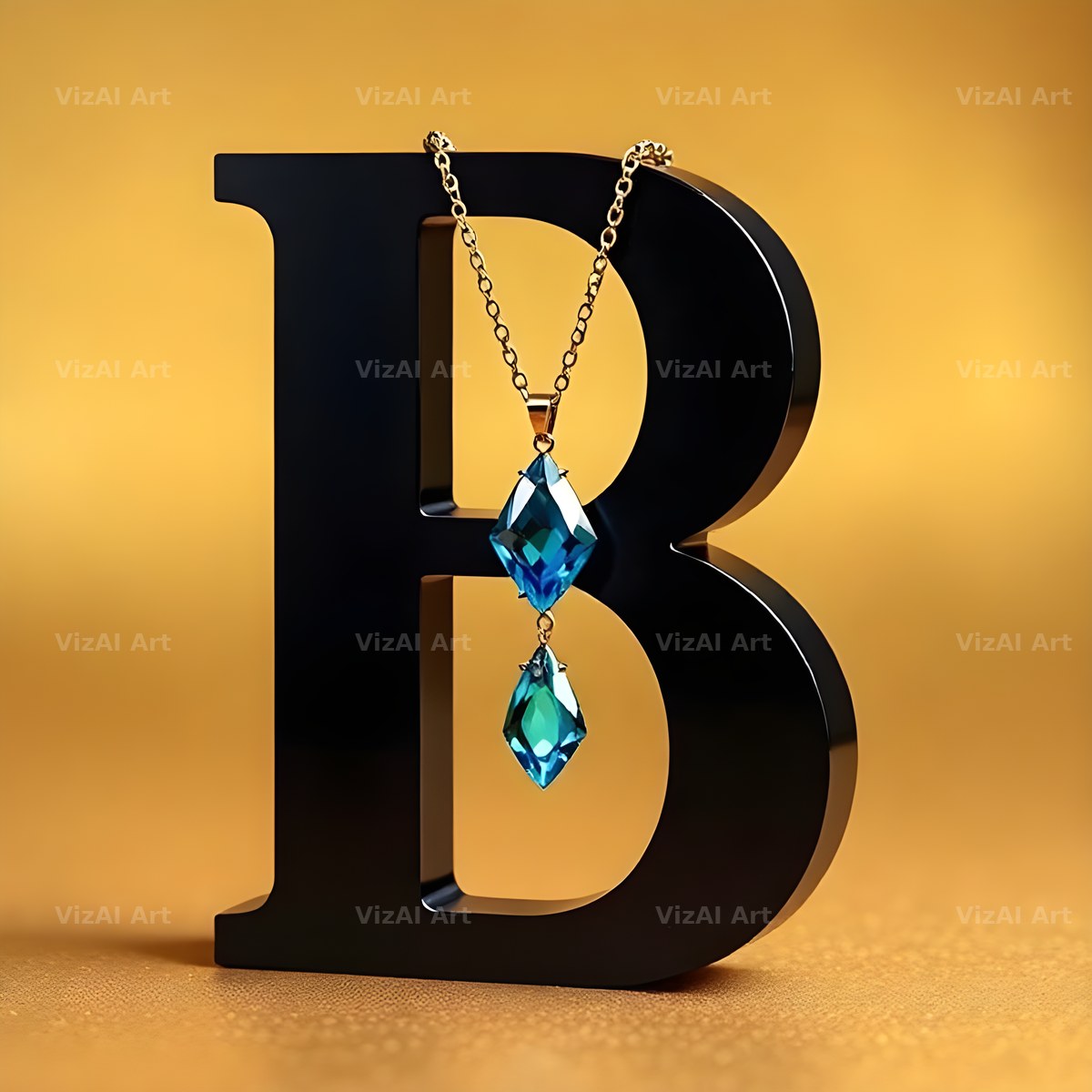 Gem Necklace Gold alphabet letter B