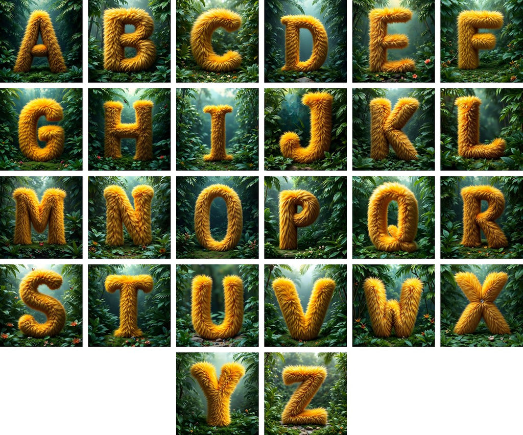 Golden Fur alphabet — all 26 letters