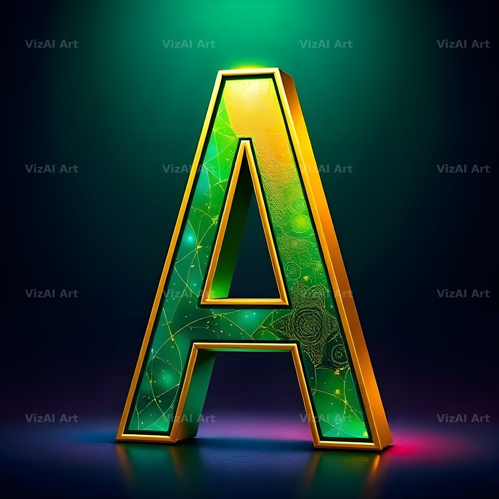 Gold Green Gradient alphabet letter A