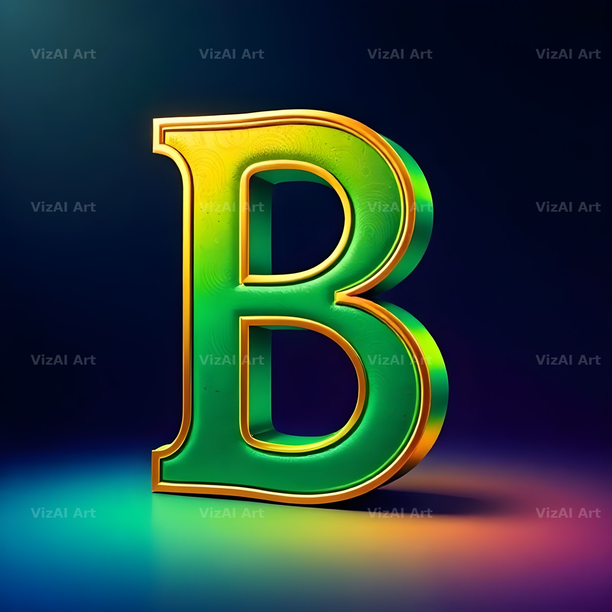 Gold Green Gradient alphabet letter B