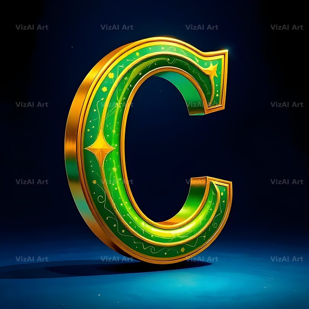 Gold Green Gradient alphabet letter C