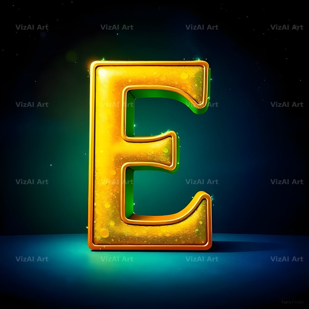 Gold Green Gradient alphabet letter E