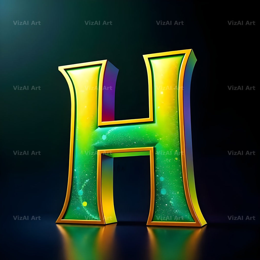 Gold Green Gradient alphabet letter H