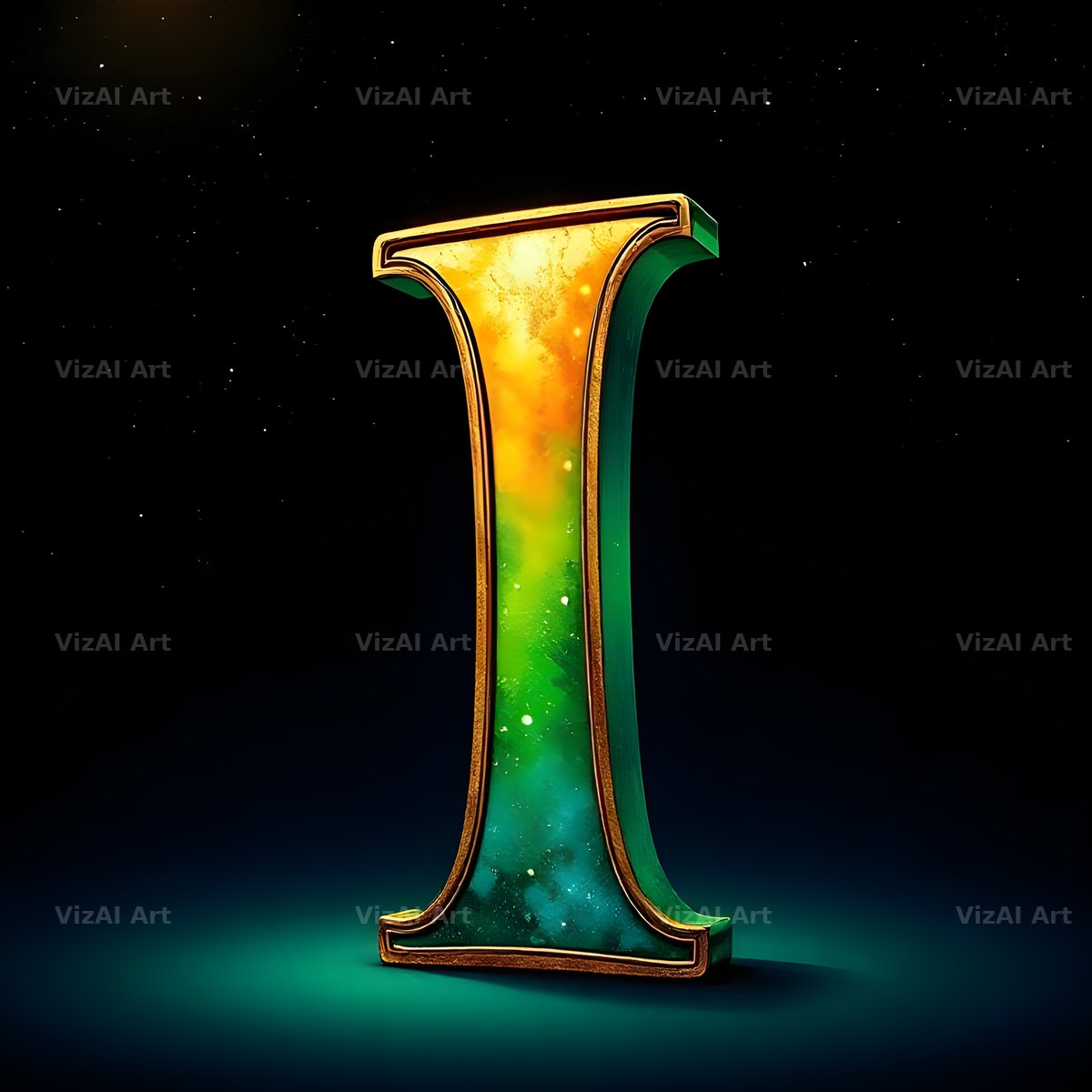Gold Green Gradient alphabet letter I