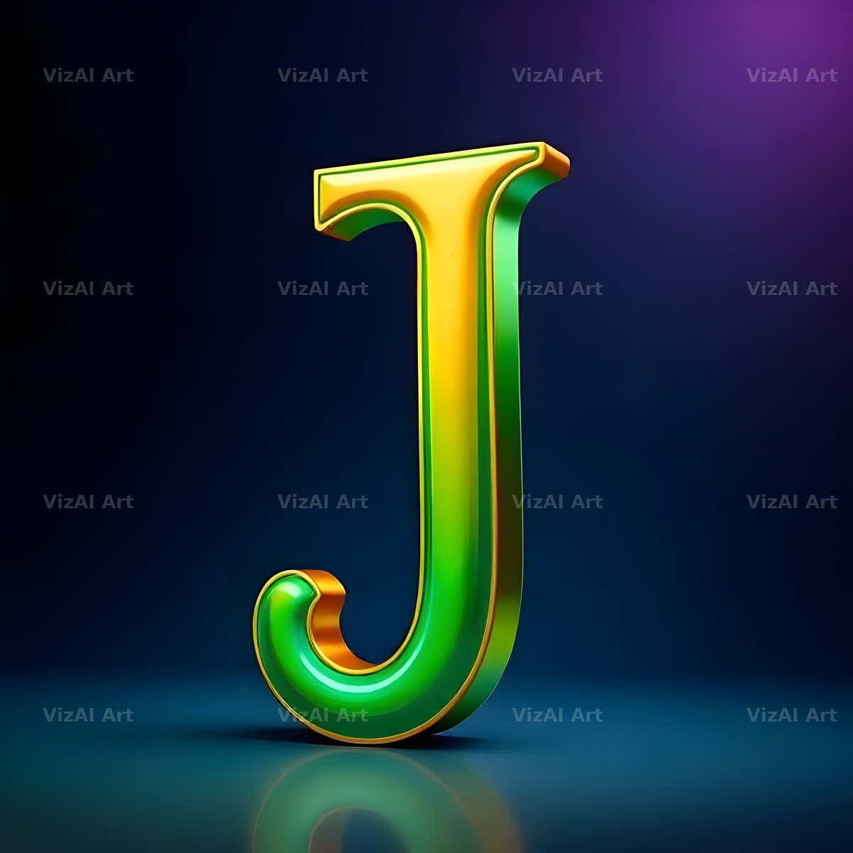 Gold Green Gradient alphabet letter J