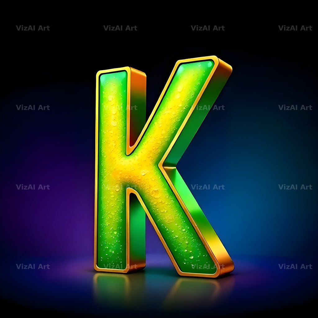 Gold Green Gradient alphabet letter K