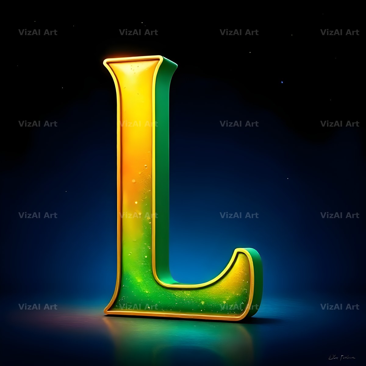 Gold Green Gradient alphabet letter L