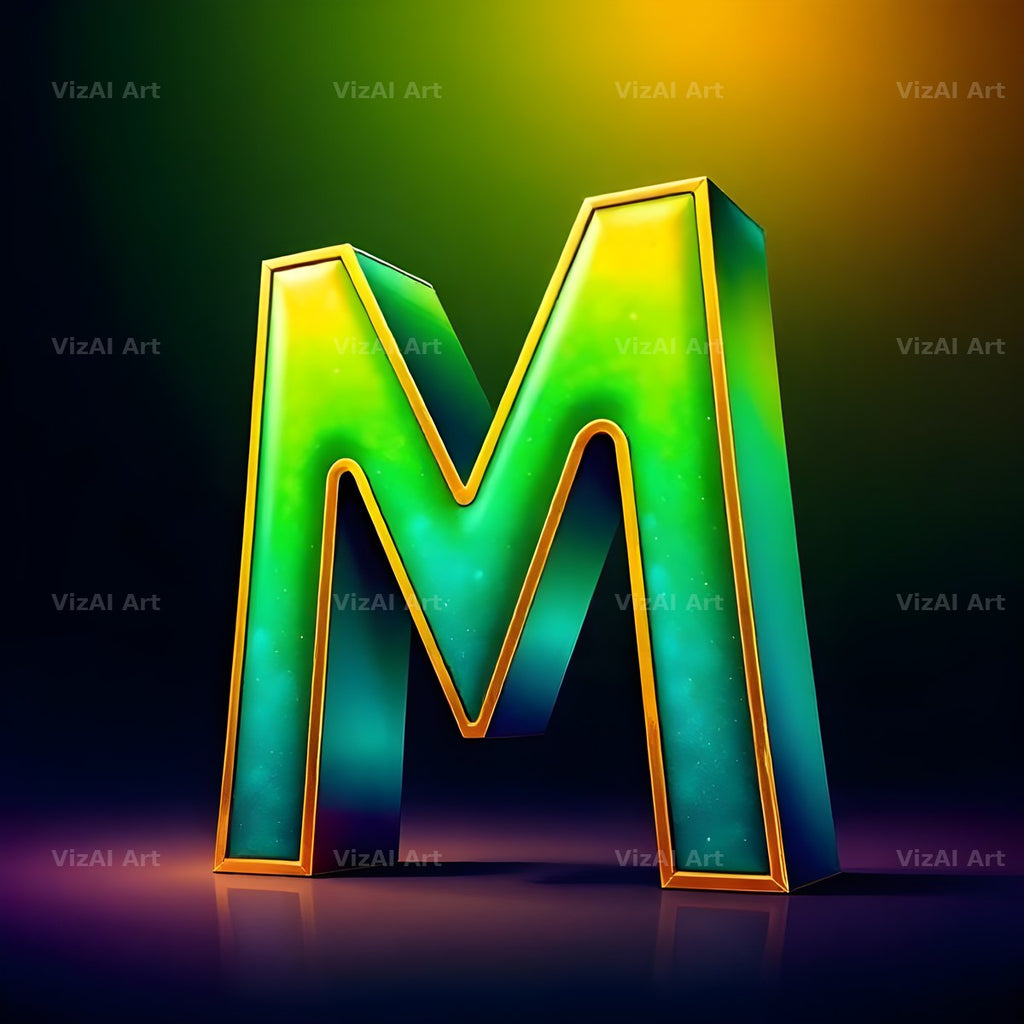Gold Green Gradient alphabet letter M
