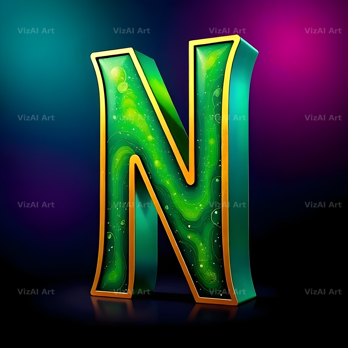 Gold Green Gradient alphabet letter N