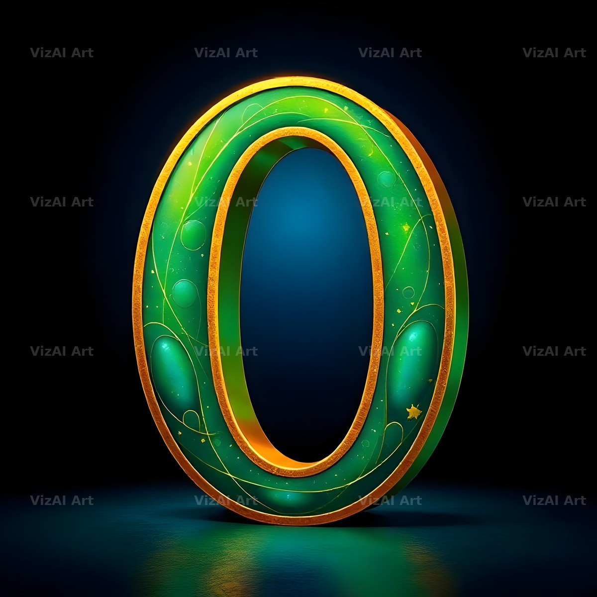 Gold Green Gradient alphabet letter O