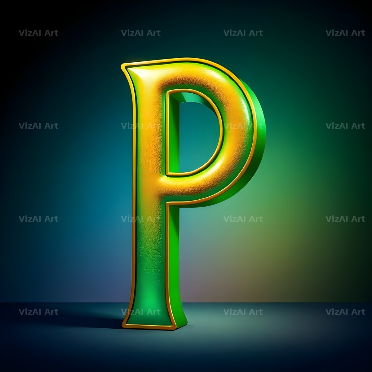 Gold Green Gradient alphabet letter P