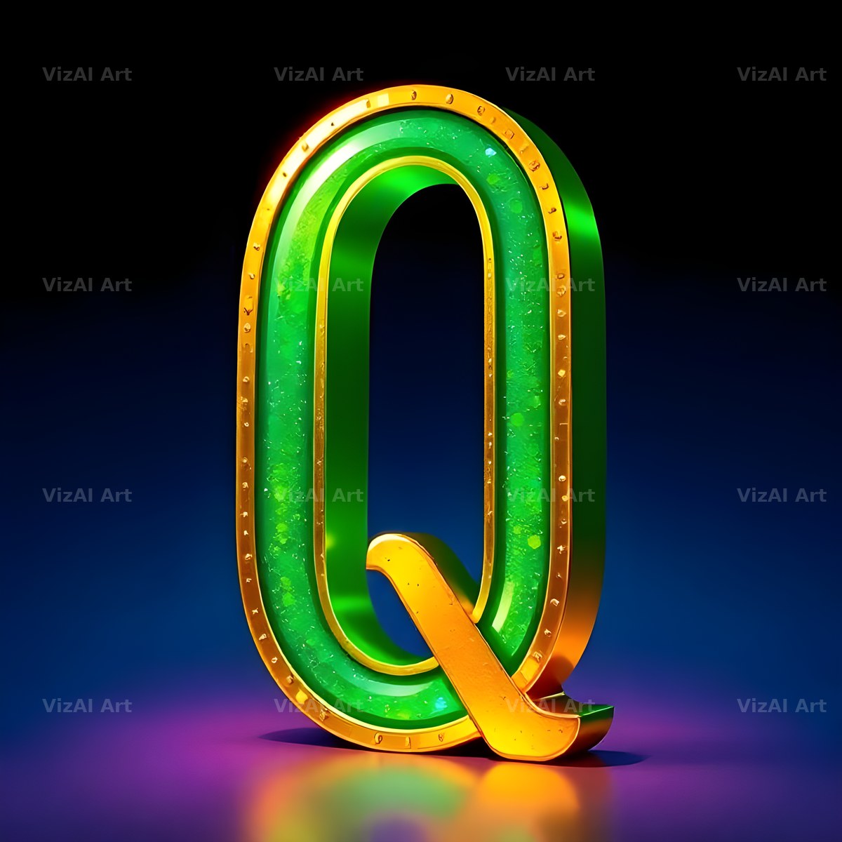 Gold Green Gradient alphabet letter Q