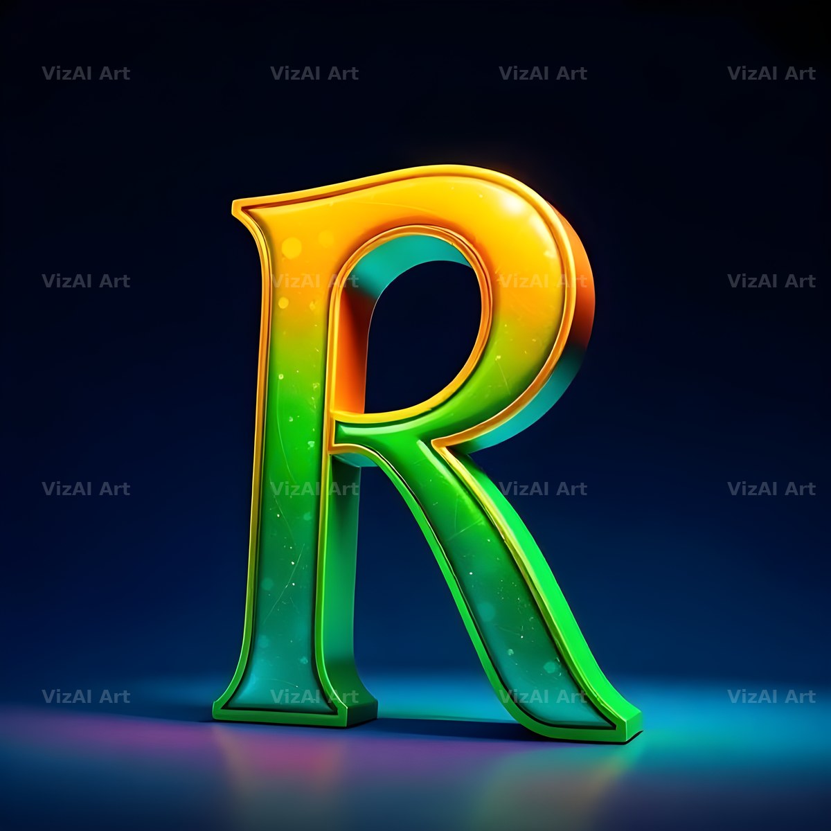 Gold Green Gradient alphabet letter R