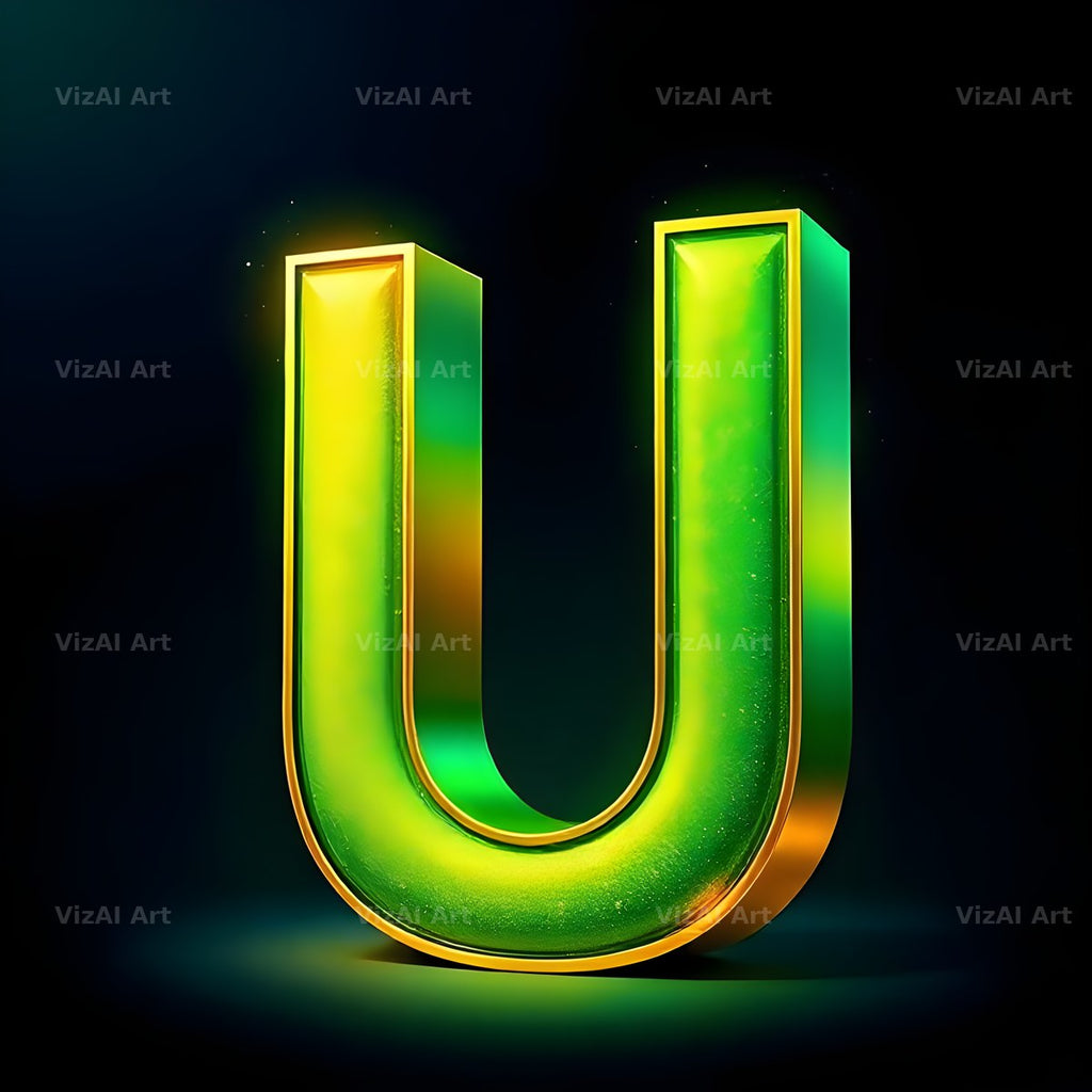 Gold Green Gradient alphabet letter U