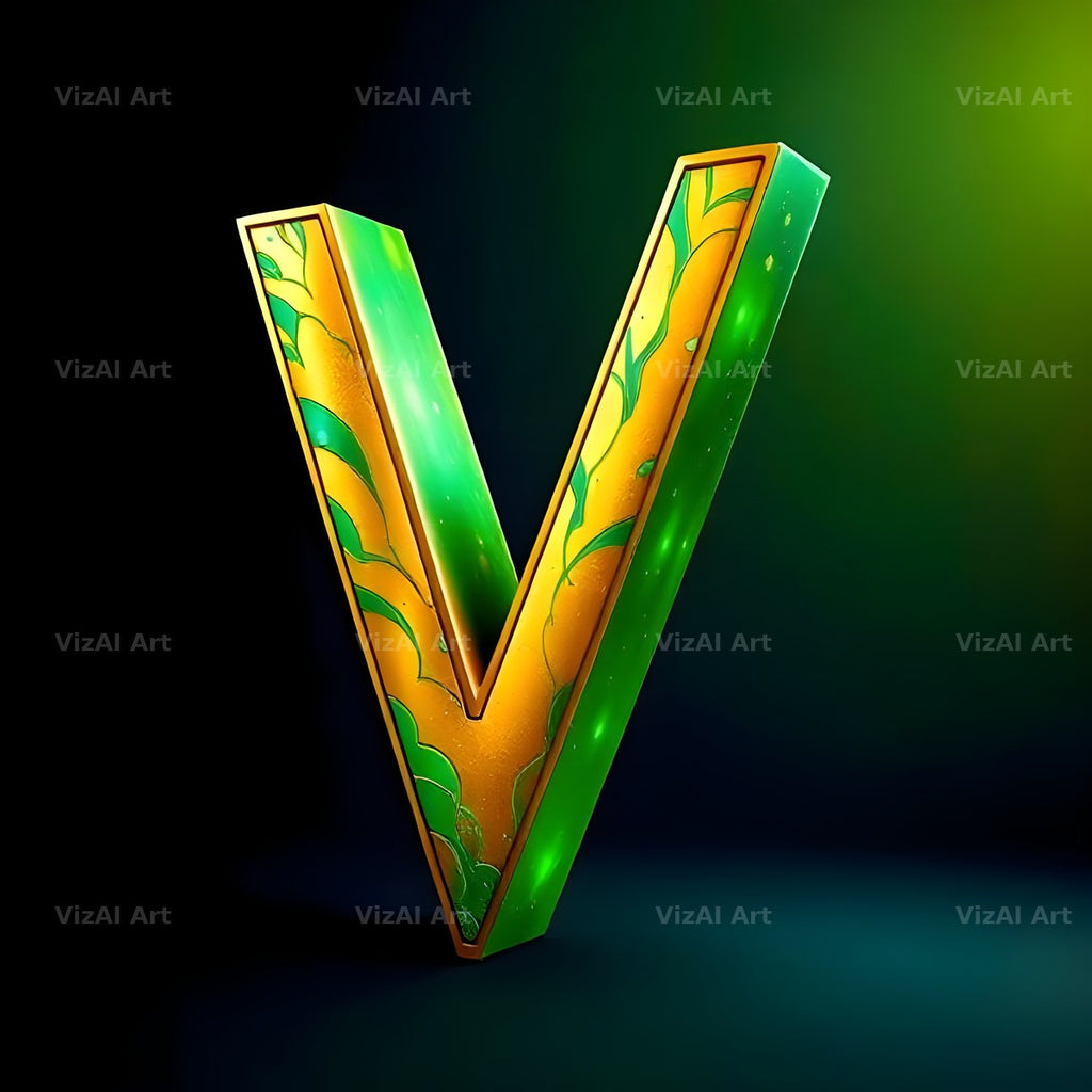 Gold Green Gradient alphabet letter V