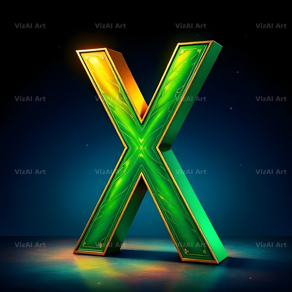 Gold Green Gradient alphabet letter X