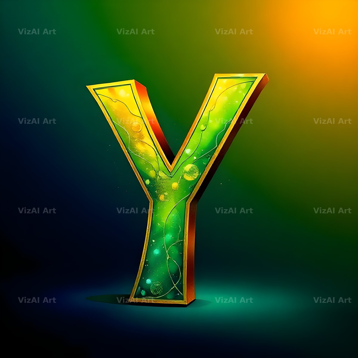 Gold Green Gradient alphabet letter Y