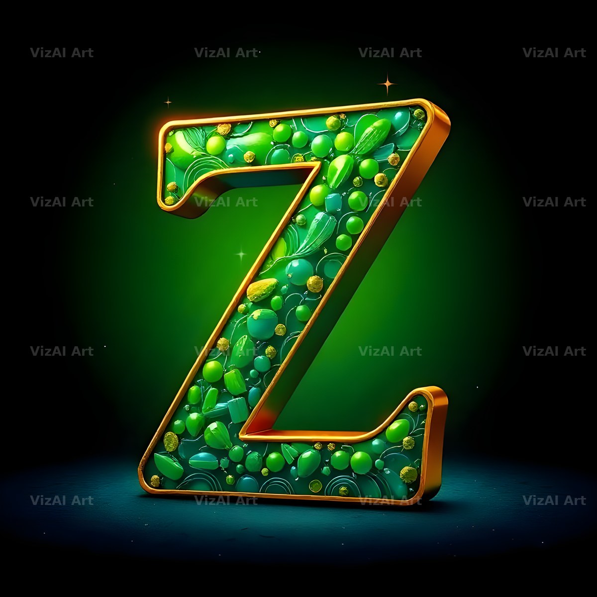 Gold Green Gradient alphabet letter Z