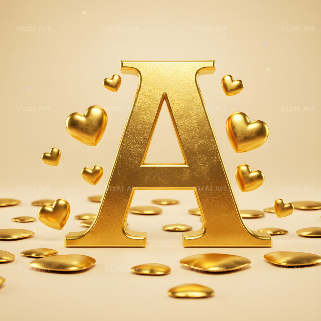 Golden Heart Shimmer alphabet letter A