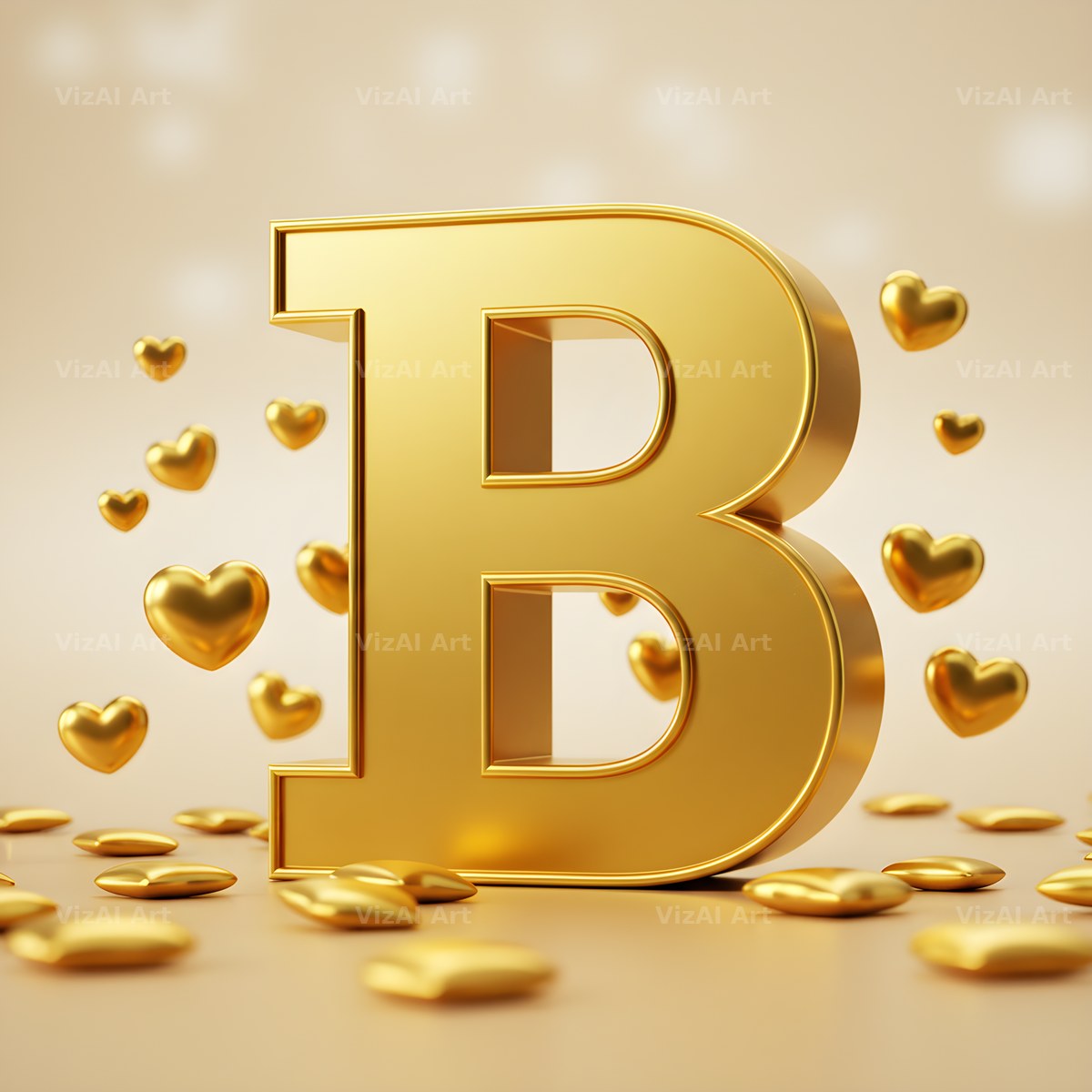 Golden Heart Shimmer alphabet letter B