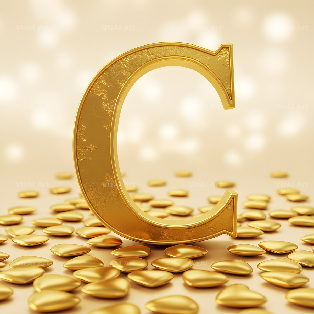 Golden Heart Shimmer alphabet letter C