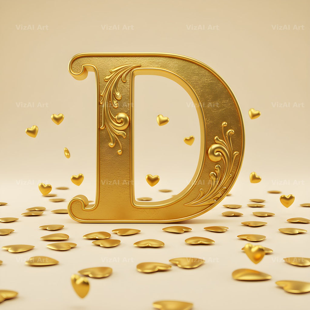 Golden Heart Shimmer alphabet letter D