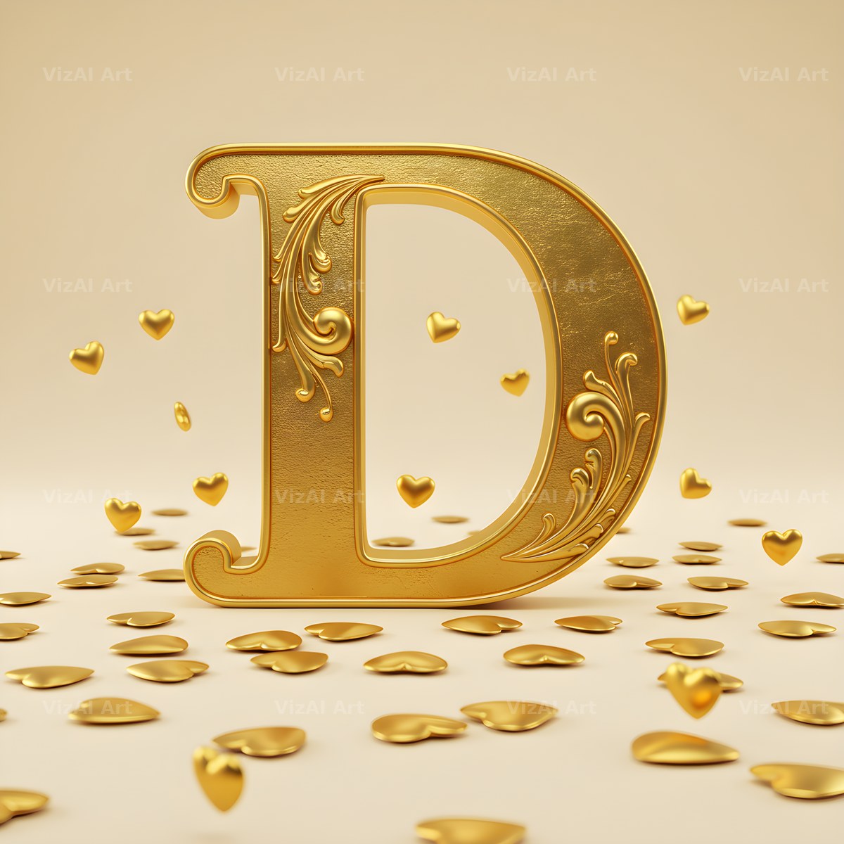 Golden Heart Shimmer alphabet letter D