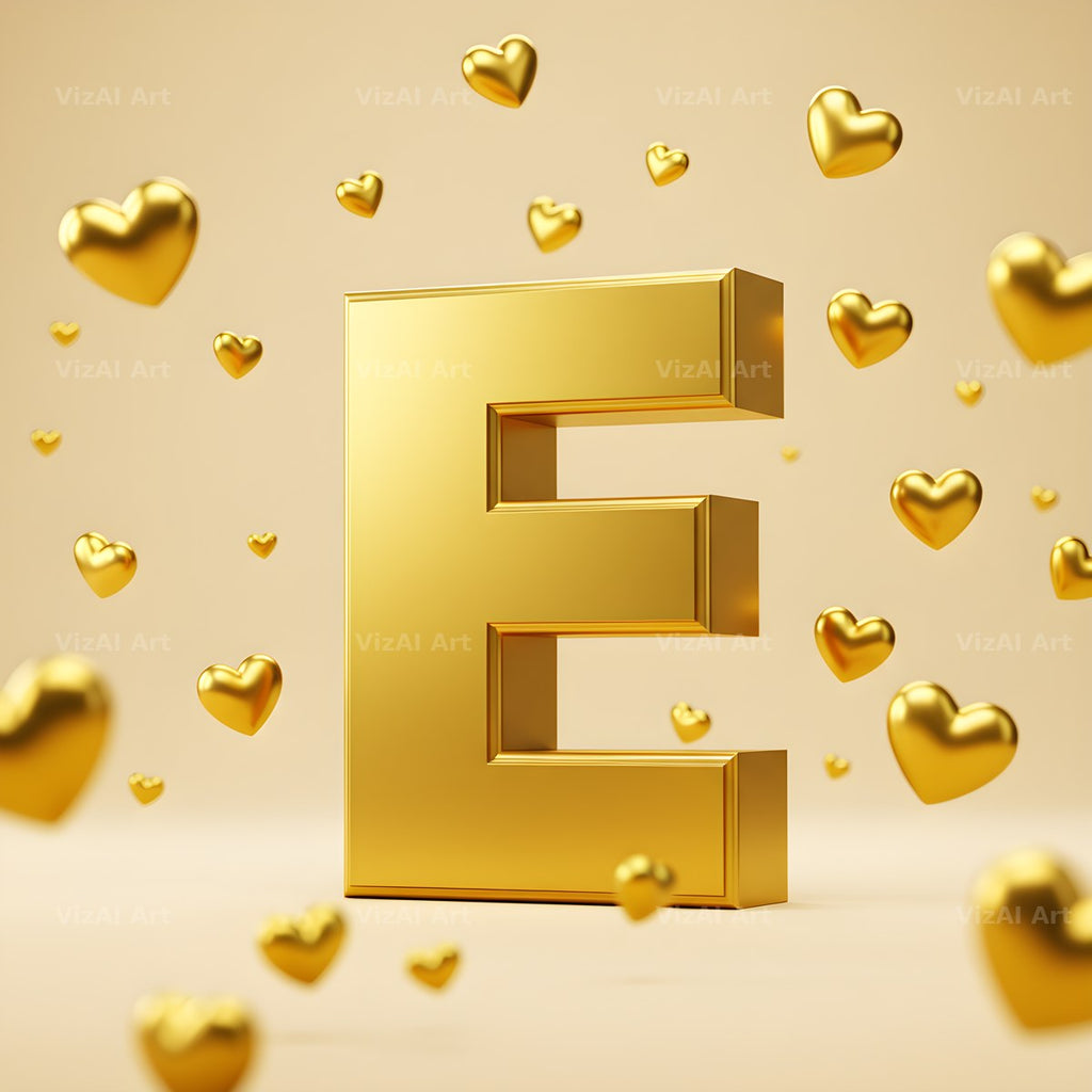 Golden Heart Shimmer alphabet letter E