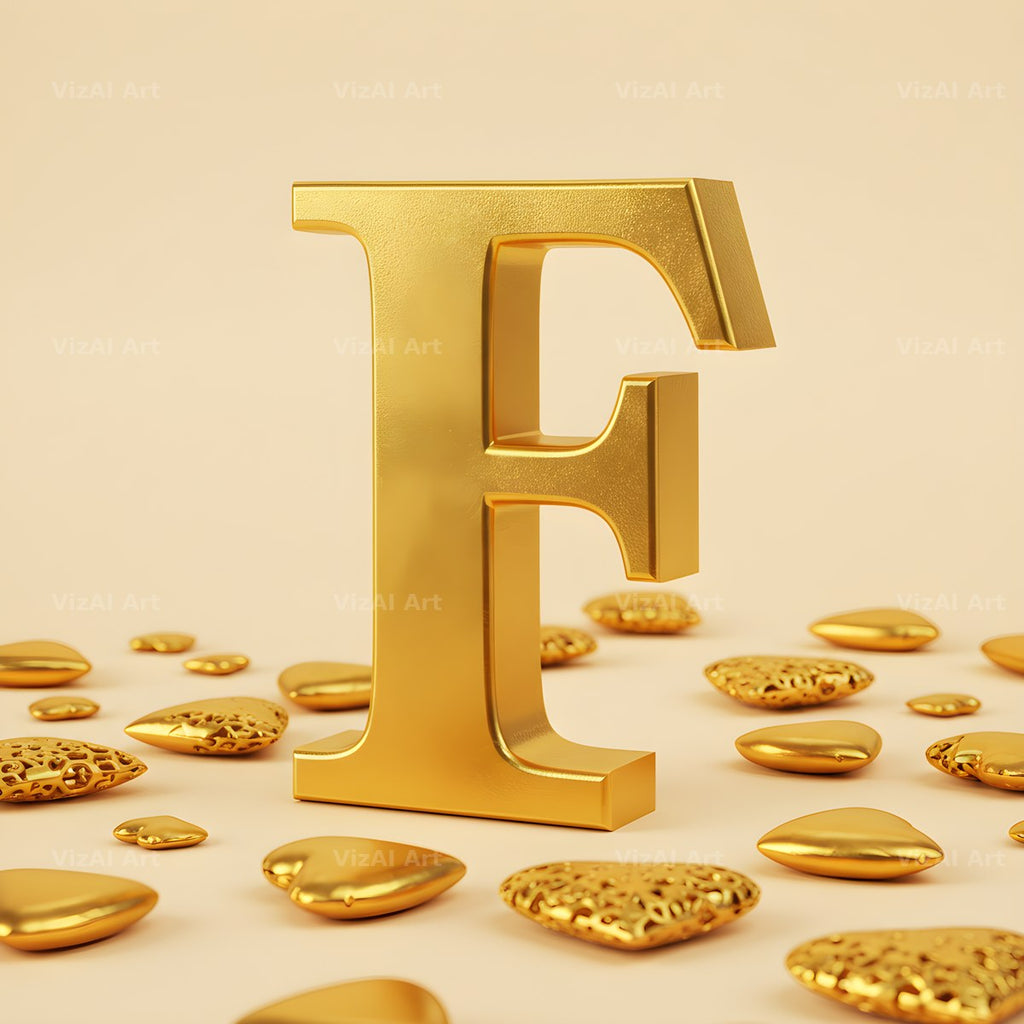 Golden Heart Shimmer alphabet letter F