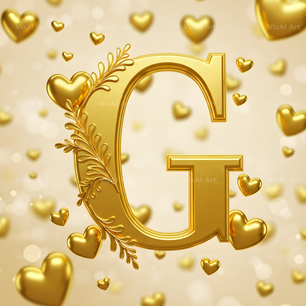 Golden Heart Shimmer alphabet letter G