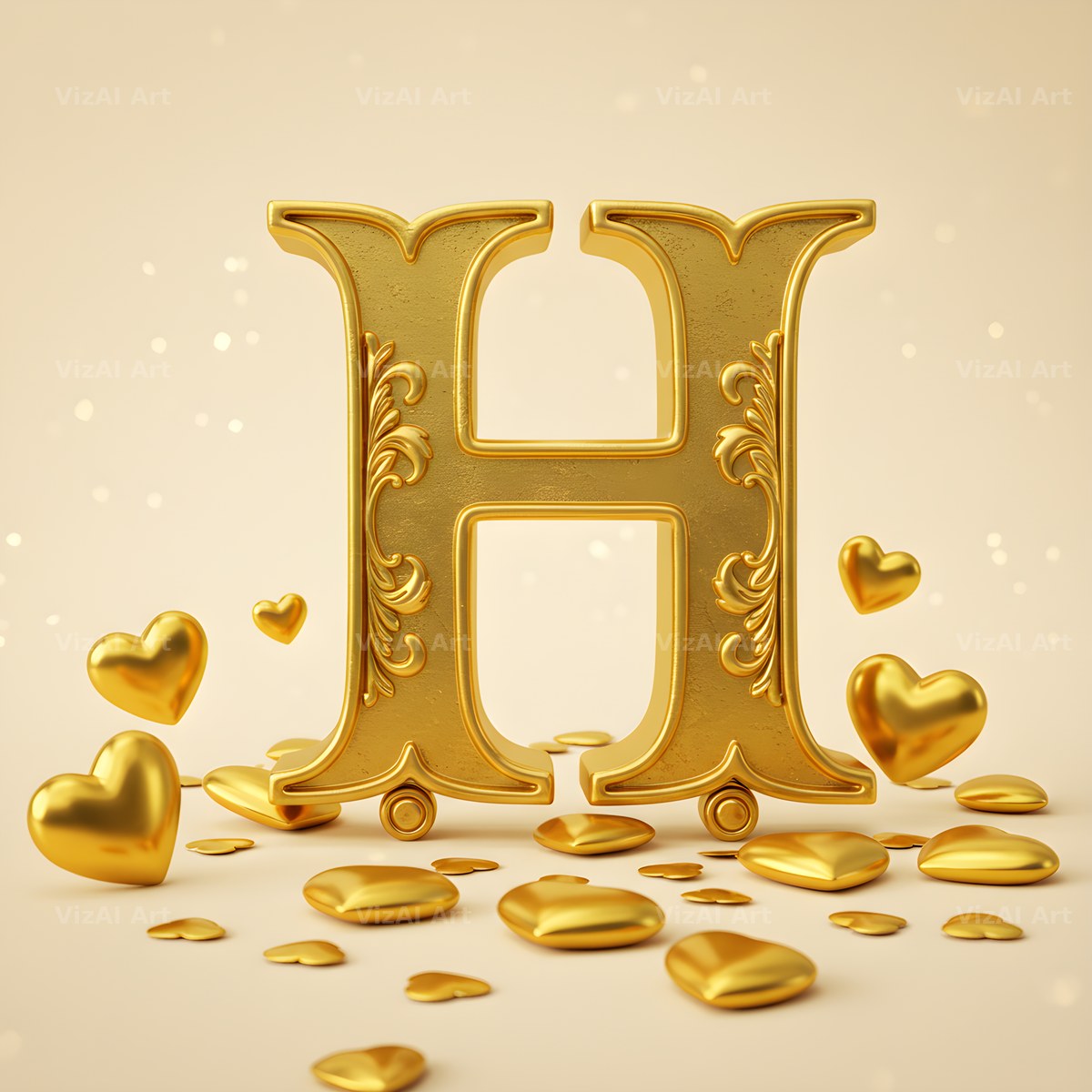 Golden Heart Shimmer alphabet letter H
