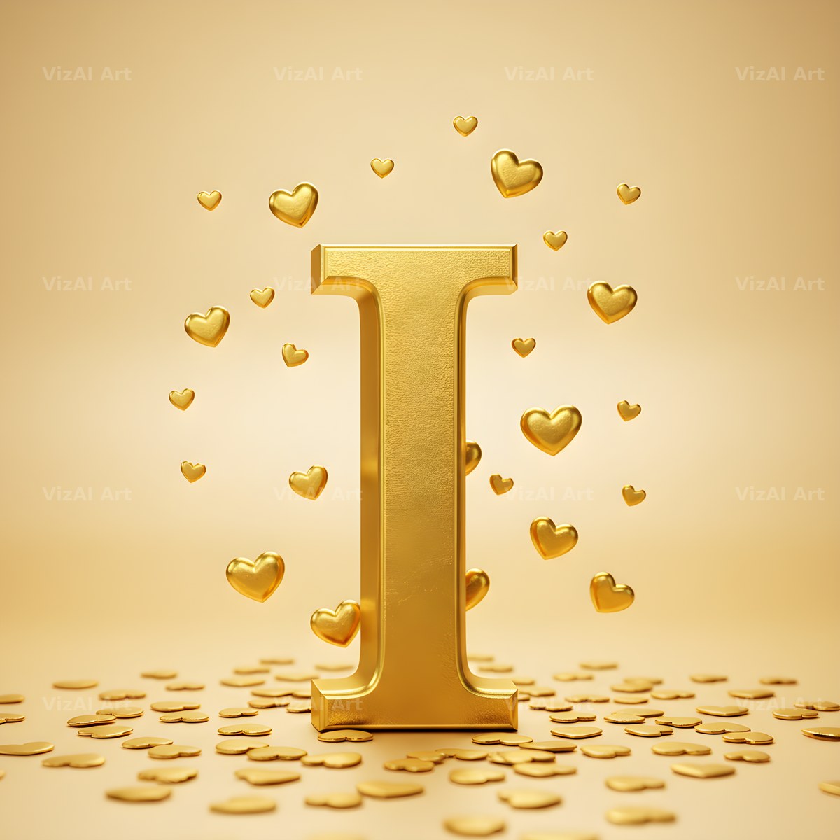 Golden Heart Shimmer alphabet letter I