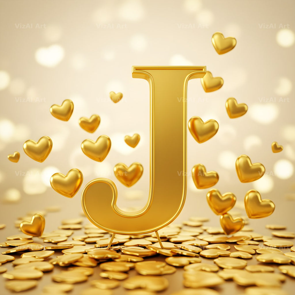 Golden Heart Shimmer alphabet letter J
