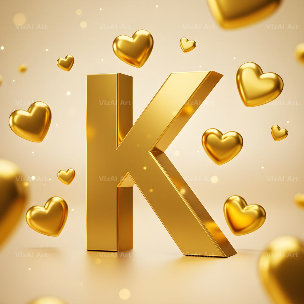 Golden Heart Shimmer alphabet letter K