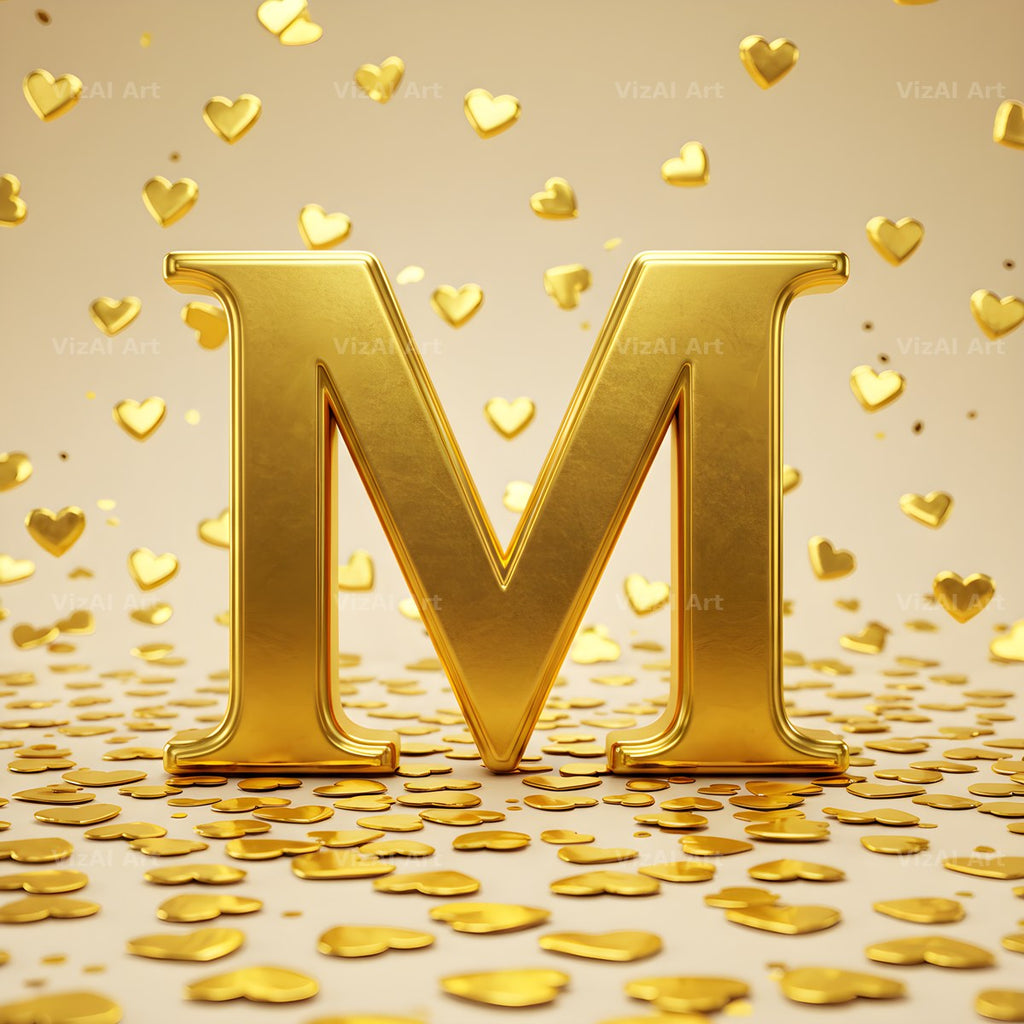Golden Heart Shimmer alphabet letter M