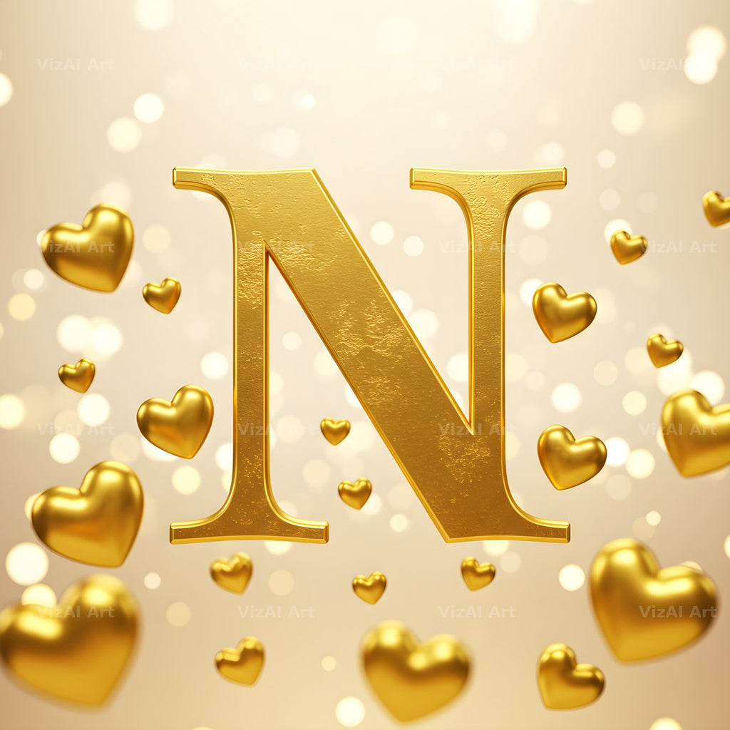 Golden Heart Shimmer alphabet letter N