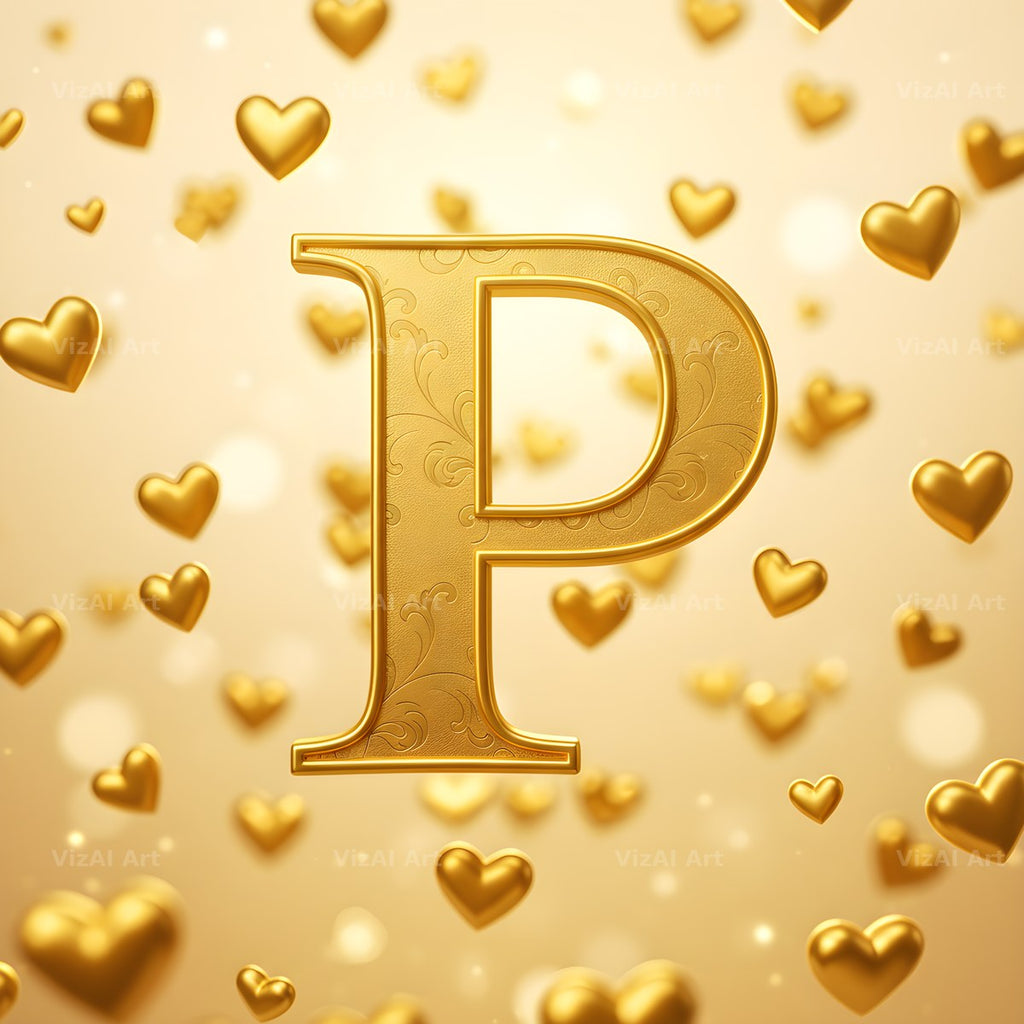 Golden Heart Shimmer alphabet letter P