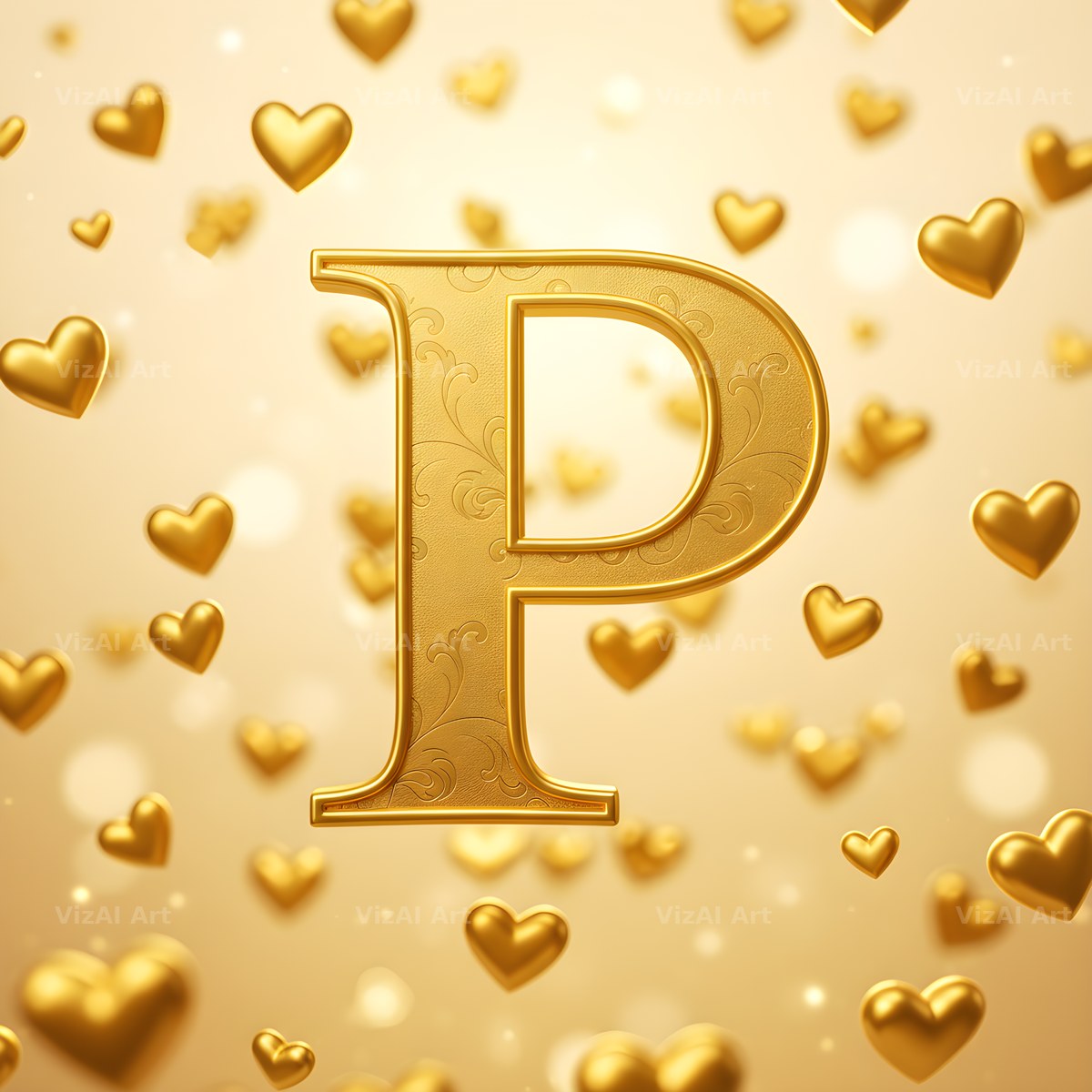 Golden Heart Shimmer alphabet letter P