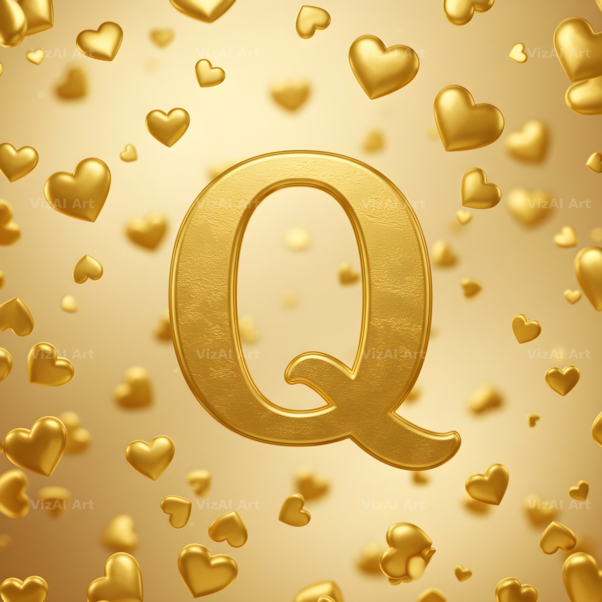 Golden Heart Shimmer alphabet letter Q