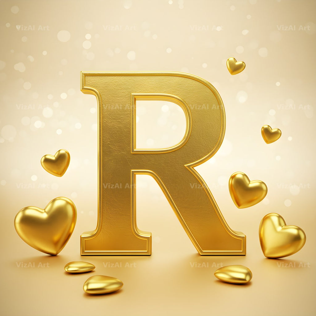 Golden Heart Shimmer alphabet letter R