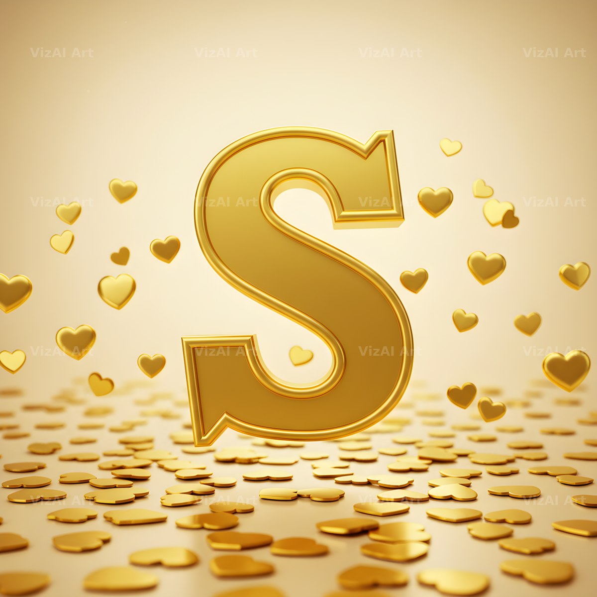 Golden Heart Shimmer alphabet letter S
