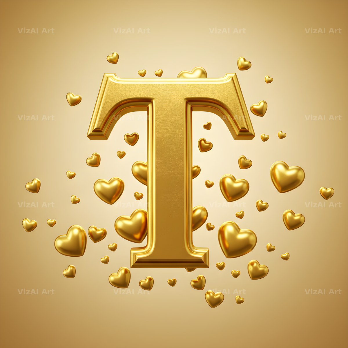 Golden Heart Shimmer alphabet letter T