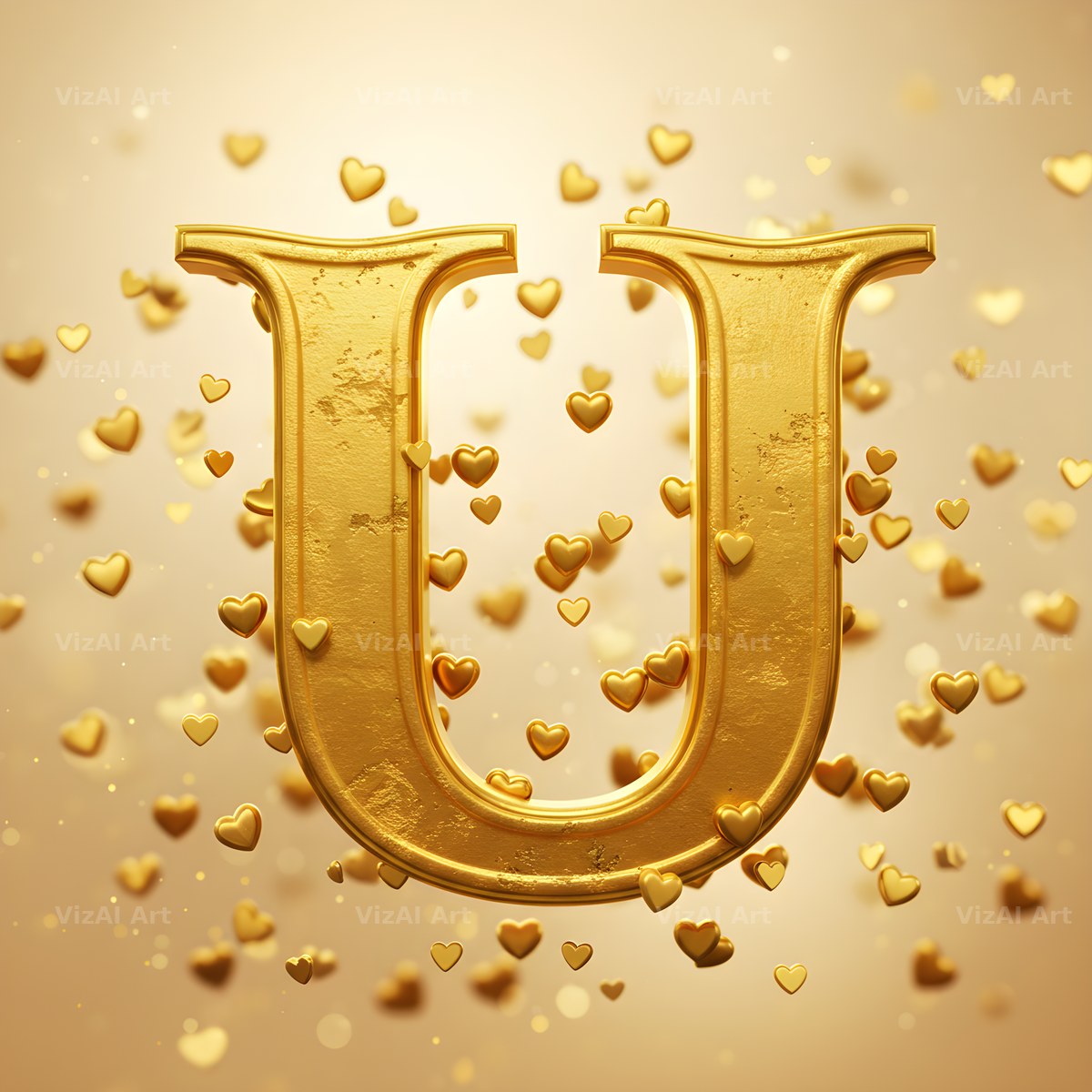 Golden Heart Shimmer alphabet letter U