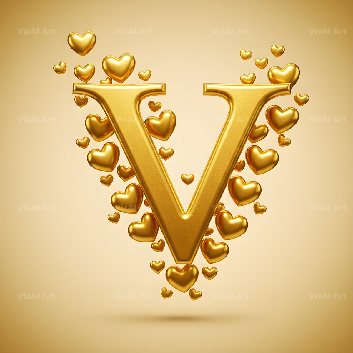Golden Heart Shimmer alphabet letter V