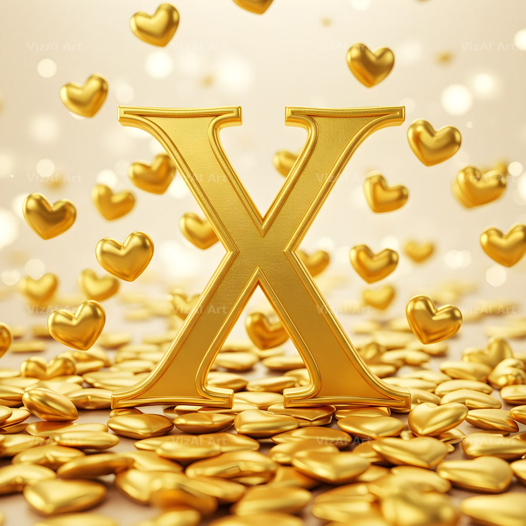 Golden Heart Shimmer alphabet letter X