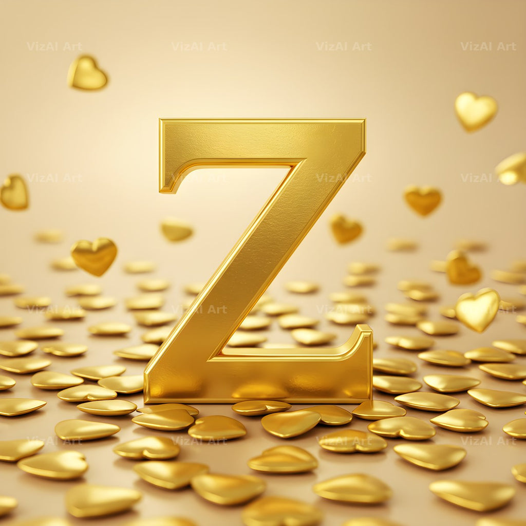 Golden Heart Shimmer alphabet letter Z