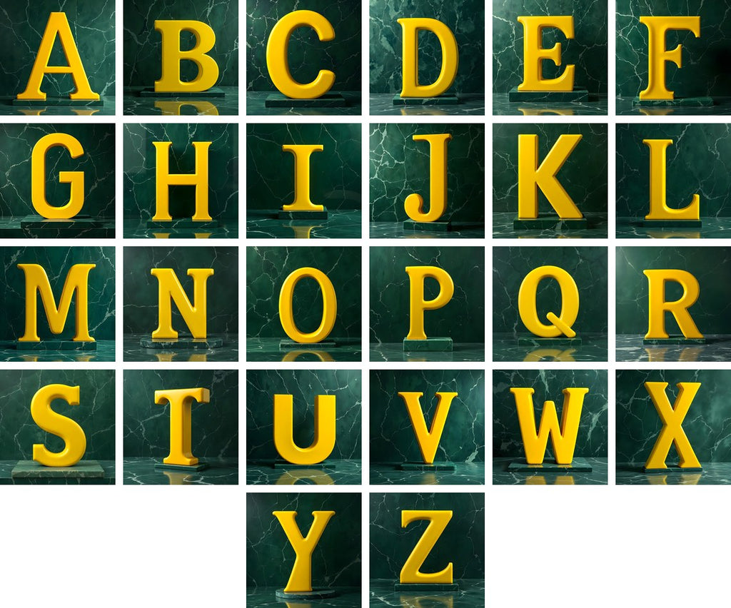 Gold Porcelain Marble alphabet — all 26 letters