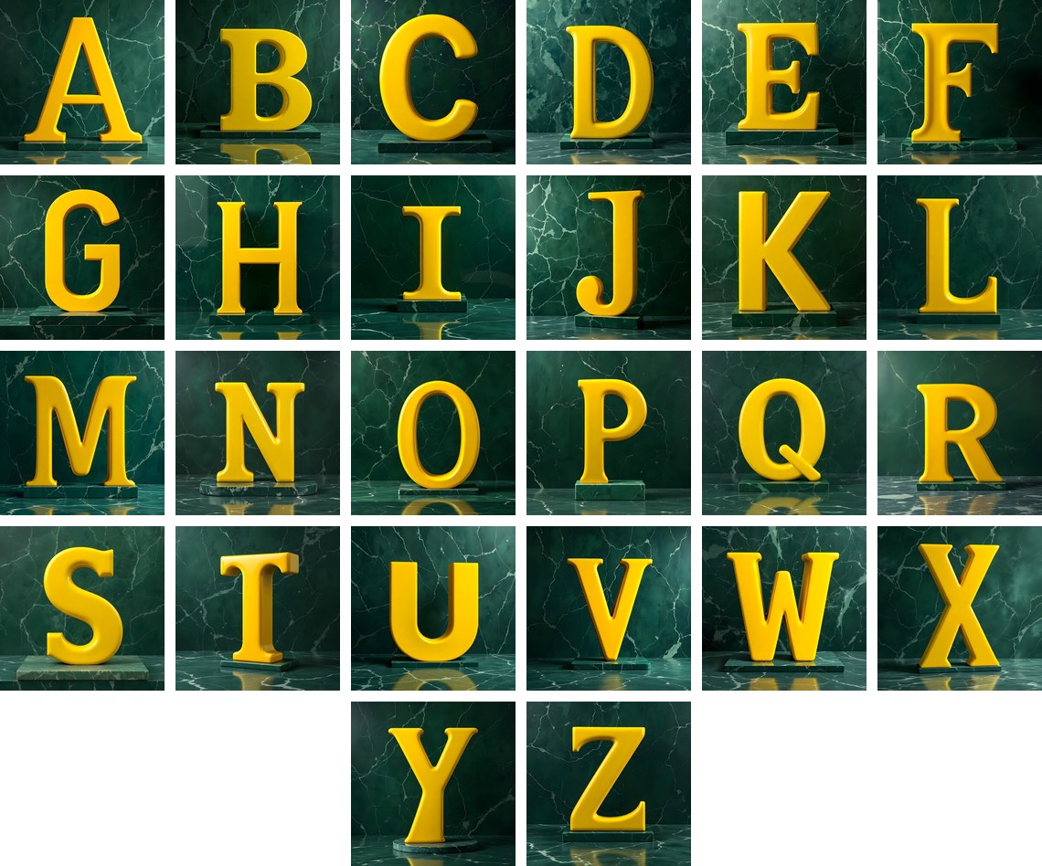 Gold Porcelain Marble alphabet — all 26 letters